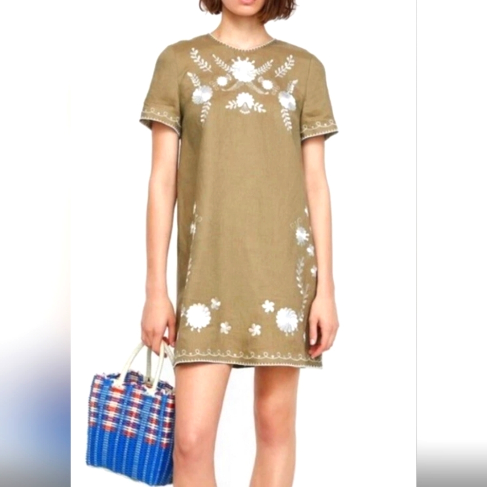 Zara Khaki Dress with White Embroidery